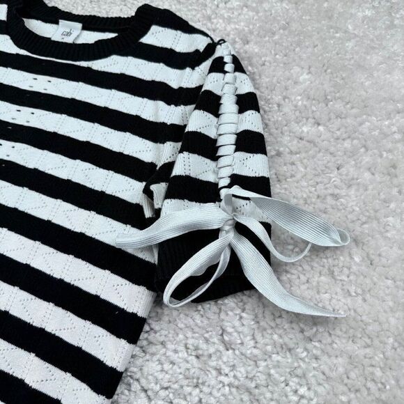 Cabi Runaway Pullover Striped Knit Short Sleeve Lace Up Sweater - Picture 5 of 8